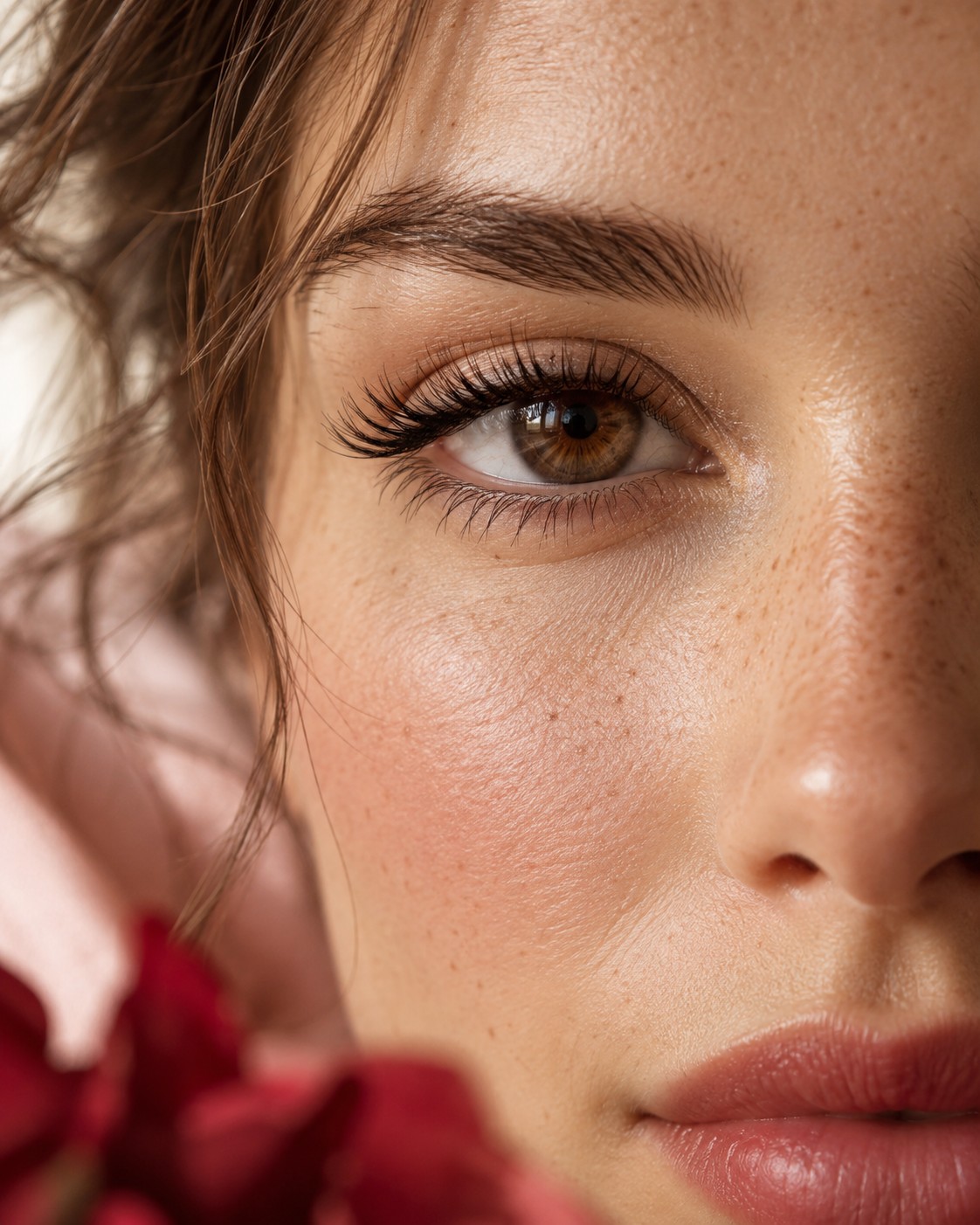Editorial close-up of an eye with softly defined lashes